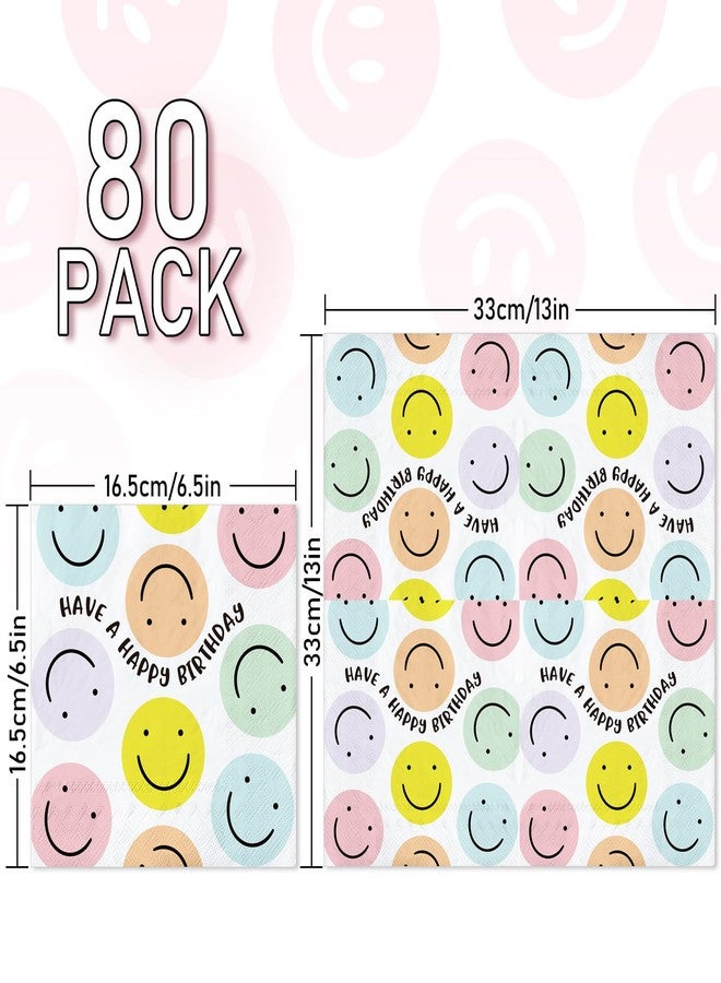 وولاين مجموعة مناديل حفلات مبتسمة من والين، 80 قطعة، 6.5 بوصة، مناديل عيد ميلاد سعيد للاستخدام مرة واحدة، مناديل عشاء بألوان الباستيل، مناديل غداء مرحة، لوازم حفلات، ديكور طاولة - Image 2